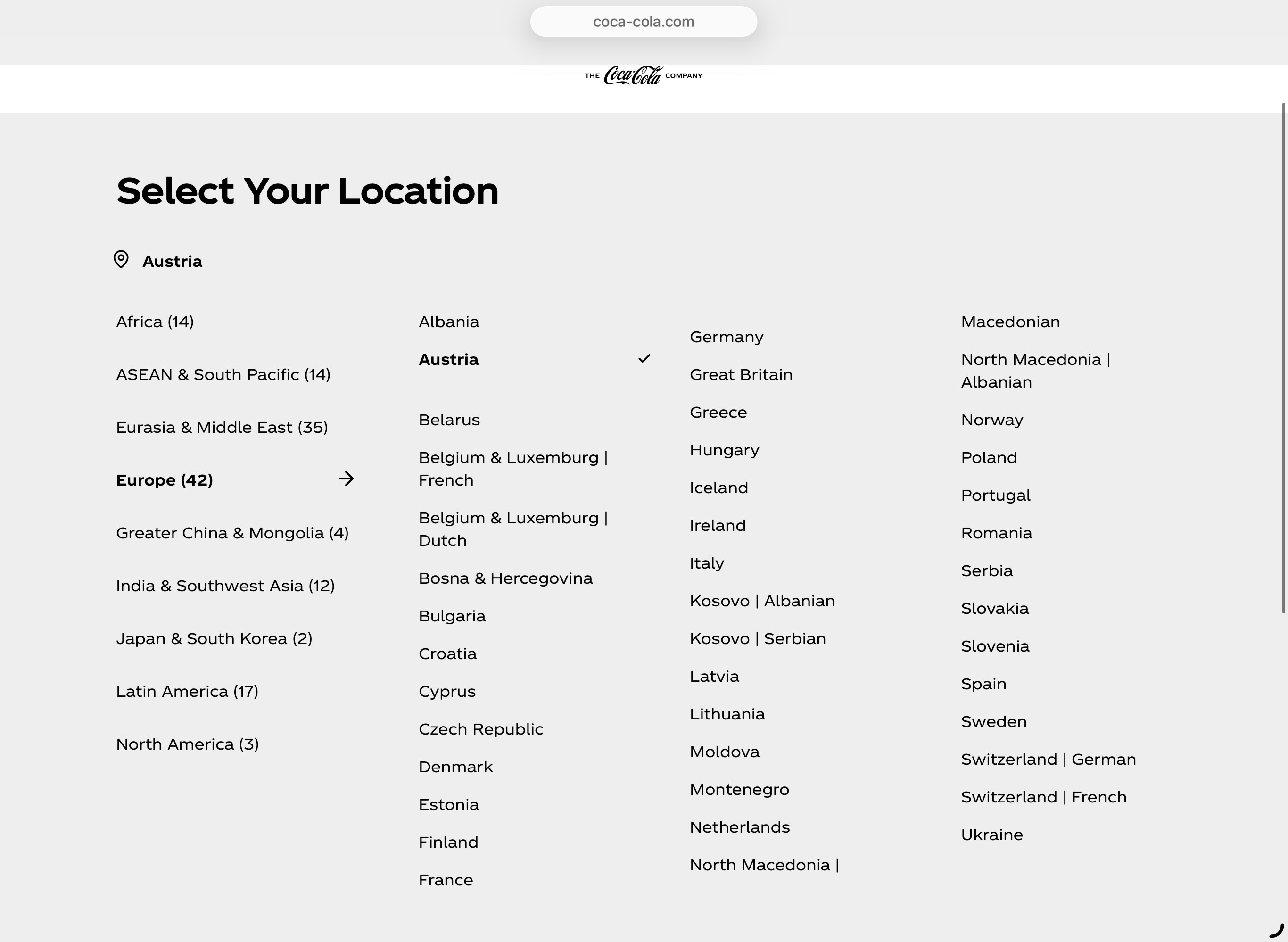 Übersicht Regionen Coca Cola